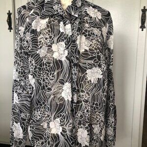 Black & White Flower Sparkly Lighweight Blouse